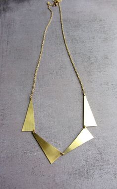 Statement Geometric triangle gold brass long necklace. Gold plated chain.. $39.00, via Etsy. Long Necklace Gold, Gold Long Necklace, Triangle Necklace, Geometric Triangle, Geometric Necklace, Brass Necklace, Triangle Earrings, Geometric Jewelry, Sterling Silver Hoop Earrings