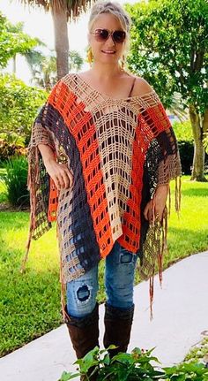 Hippie Brown Poncho For Festivals, Handmade Poncho For Fall Festival, Handmade Fall Festival Poncho, Bohemian Crochet Poncho One Size, Bohemian Crochet Shawl Poncho, Bohemian Multicolor Poncho For Fall, Multicolor Bohemian Poncho For Fall, Handmade Bohemian Poncho For Festival, Handmade Brown Bohemian Poncho