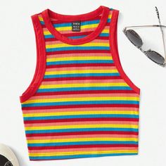 Fun, Sexy Rainbow Pride Striped Tank Top Size Large. New Without Tags Measurements: Bust 33.5 Length 15.8 Pet And Smoke Free Home Thank You For Supporting Our Small Business Pride Tank Tops, Maroon Top, Boho Tank Top, 2024 Style, Crop Top Tees, Pink Crop Top, Pretty Clothes, Crop Top Shirts, Gingham Print