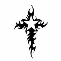 a star tattoo design with flames on the back of it, and an arrow in the middle