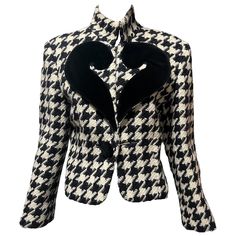 Moschino Cheap & Chic black and white wool houndstooth jacket with a whimsical black velvet question mark detail. Size: US size 10 Condition: In excellent condition. Wear consistent with age and use. Measurements: Bust- 40” Waist- 36” Length- 23” Moschino Vintage, Moschino Jacket, Vintage Houndstooth, Question Marks, Houndstooth Jacket, Moschino Cheap And Chic, Black Houndstooth, Us Size 10, Wool Blend Jacket