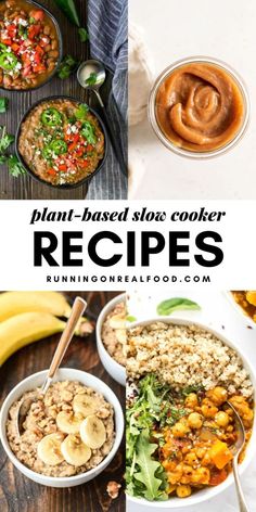 four different pictures with the words plant based stove cooker recipes