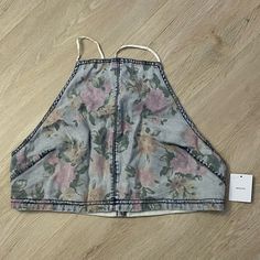 Nwt Floral Denim Crop Top From Urban Outfitters Never Warn Spring Cropped Washed Denim Top, Spring Cropped Cotton Denim Top, Spring Denim Top With Floral Print, Dark Wash Cropped Crop Top For Spring, Trendy Dark Wash Crop Top For Spring, Spring Light Wash Denim Top, Light Wash Denim Top For Spring, Spring Denim Blue Cotton Crop Top, Trendy Acid Wash Top For Spring