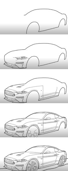 four different cars are shown in three separate lines