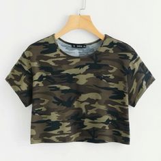 Camo Crop Top From Shein. Size S. Nwot-Never Worn And In Great Condition -More Of A Dry Fit- Like Material Rather Than Cotton Shein, Crop, Cropped, Crop Top, Shein Tops, Camo, Camouflage, Green Crop Tops, Cropped Tee, Shein Tee, Spring, Summer, Size Small, Dry Fit, Soft, Trendy, Army, Green Crop, Short Sleeves, Multicolor, Pattern Camo Crop Top, Belly Shirts, Shein Dress, Crop Top Outfits, Cropped Tops, Cute Crop Tops, Tween Outfits, Women Sweater, Girls Fashion Clothes