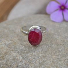 Genuine Ruby Gemstone Ring - 925 Sterling Silver Ring - Oval Faceted Handmade Ring - Gift Ring Jewelry - July Birthstone Ring- Ruby Jewelry Ruby is a red variety of corundum, an aluminum oxide with a hardness of 9. Its crystal system is hexagonal (trigonal). It forms in prismatic, tabular, bipyramidal or rhombohedral crystals. It also occurs in granular or massive habits. It is an extremely hard and durable gemstone. Meaning: Ruby means 'red gemstone'. The name originated from French and English Untreated Oval Sapphire Ring For Gift, Untreated Oval Sapphire Ring As Gift, Oval Ruby Ring With Large Stone For Gift, Oval Sterling Silver Ruby Ring Stamped 925, Oval Ruby Ring In Sterling Silver Stamped 925, Sterling Silver Ruby Ring With Large Stone, Silver Oval Ruby Ring With Large Stone, Handmade Oval Ruby Ring In Sterling Silver, Oval Ruby Ring With Large Stone In Silver