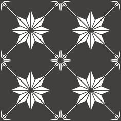 a black and white pattern with stars in the middle, on a dark gray background