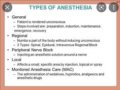 some types of anesthesia in the body and what they mean to them