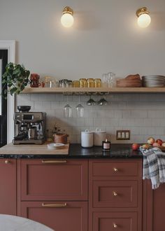 the kitchen counter is clean and ready to be used for breakfast or desserts, as well as other items