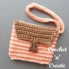 a crocheted purse with a teddy bear on the front, and text that reads ribbed wrist purse