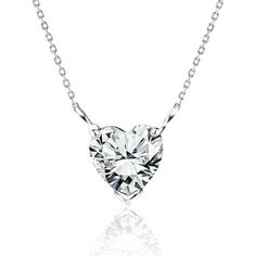 Start the greatest love story of your life with this Gorgeous 1 Carat Heart Cut Moissanite Pendant Necklace in 18K White Gold Plating over Silver. Professionally handcrafted into a fine heart cut by our experts in lapidary, this alluring pendant necklace with a moissanite stone comprises 1 carat moissanite on solid white gold plating over silver. Distinctive and extraordinary, this pendant necklace with a moissanite stone is well-suited for those who are not quite into normal lifestyle. With nak Silver Heart-shaped Pendant Necklace For Wedding, White Heart-shaped Diamond Necklace Gift, Cubic Zirconia Heart-shaped Diamond White Necklace, Silver-tone Heart Cut Diamond Necklace As A Gift, Diamond White Heart-shaped Sterling Silver Necklace, Moissanite Pendant, Solitaire Pendant Necklace, Solitaire Necklaces, Solitaire Pendant