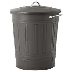 a grey trash can on a white background