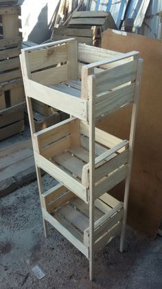 several wooden crates stacked on top of each other