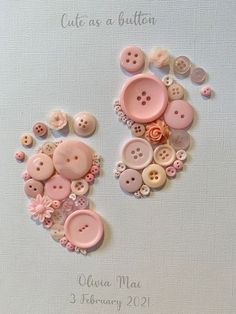 two pink buttons with flowers on them and the words cute as a button written below