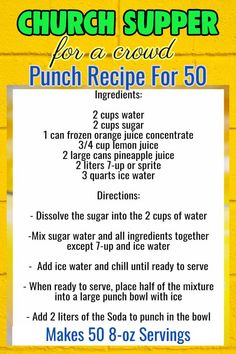 a poster with instructions for how to make a punch recipe for 50 cents or more