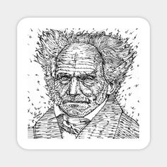 a black and white drawing of an old man with curly hair