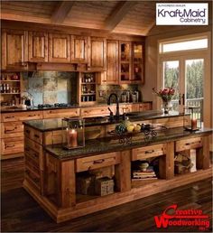 an image of a kitchen with wooden cabinets and granite counter tops on instagrams