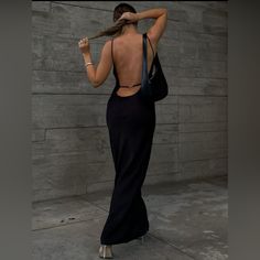 Brand New With Tags! Silk Black Long Dress. Open Back With Gold Clasp. Zipper On Side. Beautiful Dress, Great Quality. Also Seen On Rumored. Halter Strap Dress, Y2k Summer Outfits, Backless Long Dress, Tank Outfit, Backless Maxi Dresses, Grad Dresses, Daily Look, Y2k Style, Cancun