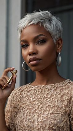 Stylish short pixie haircuts for black women 50 for Haircuts For Black Women 💅 Micro Pixie Haircut Black Women, Salt And Pepper Pixie Haircut, Salt And Pepper Pixie, Short Haircuts For Ladies, Haircuts For Ladies, Short Haircuts For Black Women, New Hair Look, Framing Highlights