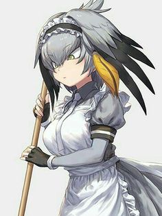 an anime character holding a baseball bat and wearing a white dress with black feathers on her head