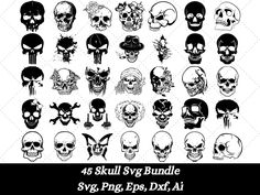 the skull svt bundle is shown in black and white, with different skulls on it