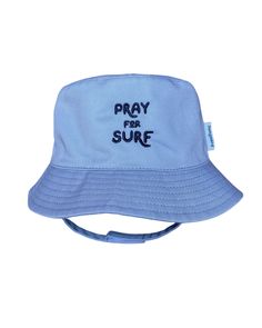 Get ready for a day at the beach with Sunguard’s reversible kids bucket hat. Our toddler bucket hat is constructed with a velcro chin strap and will keep your little one’s skin protected from harsh rays. California cool inspired designs available for both boys and girls in baby, toddler and youth sizing. *Size 6-12month and 1-2year is constructed with a Velcro chin strap to help keep hat on. No chin strap on size 3-5+year Grey 'Pray for Surf' reversible with Grey Palm Trees Khaki Green 'Stoked'