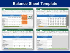 four screens showing the balance sheet templates in microsoft's powerpoint office suite