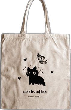 No Thoughts Head Empty, Diy Tote Bag Design, No Thoughts, Anime Bag, Aesthetic Tote Bag, Tote Bag With Pockets, Cat Tote Bag, Mom Tote Bag, Tote Bag Aesthetic