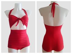 Vintage 1940s 1950s Style Red Anita One Piece Swimsuit | Etsy Vintage Fitted Halter Neck Swimwear, Retro Halter Neck Swimwear For Parties, Vintage One-piece Swimwear For Pool, Vintage Red Swimwear For Beach, Fitted Red Swimwear With Boning, Retro Red Swimwear For Poolside, Red Retro Swimwear For Poolside, Fitted Red Swimwear With Built-in Bra, Retro Fitted Party Swimwear