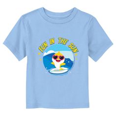 Join parents and kids alike for the viral children's chant that originated as a campfire song with officially licensed apparel for the whole family from the popular YouTube song, Baby Shark! This Toddlers' Baby Shark Fun in the Sun T-Shirt features a graphic of Baby Shark surfing a wave while wearing heart-shaped sunglasses and the text: "Fun in the Sun" across the front. Grab some new Baby Shark apparel today and sing along to all your favorite songs in style! Shark Apparel, Campfire Song, Campfire Songs, Youtube Songs, Shaped Sunglasses, Heart Shaped Sunglasses, Fun In The Sun, Baby Shark, Campfire