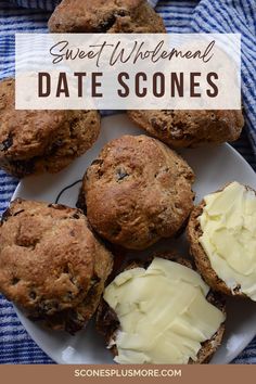 Plate of Date Scones with one cut in half and spread with butter Wholemeal Scones, Date Scones, Baking Scones, Buttermilk Recipes, Afternoon Delight