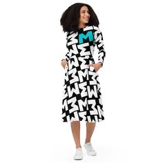 All-over print long sleeve midi dress - Objet D'Art Modest Fitted Long Sleeve Midi Dress, Fitted Modest Long Sleeve Midi Dress, Modest Long Sleeve Midi Dress For Fall, White Long Sleeve Midi Dress For Fall, Modest Long Sleeve White Midi Dress, Modest Mid-length Maxi Dress For Fall, Modest White Midi Dress For Fall, Modest Mid-length Fall Maxi Dress, Modest Long Sleeve Midi Dress