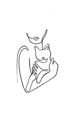 a black and white drawing of a cat sitting on top of a person's arm