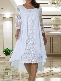 A-Line Mother of the Bride Dress Plus Size Elegant Jewel Neck Knee Length Chiffon Lace Long Sleeve with Lace 2022 8158256 2022 – $113.99 Best Plus Size Dresses, Grandma Dress, Sukienki Plus Size, Fall Wedding Guest, Fall Wedding Guest Dress, Dress Wedding Guest, Midi Dress Party, Fall Wedding Dresses, Mother Of The Bride Dress