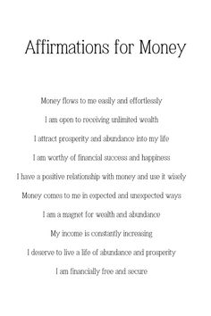 an affirmations for money poem on white paper