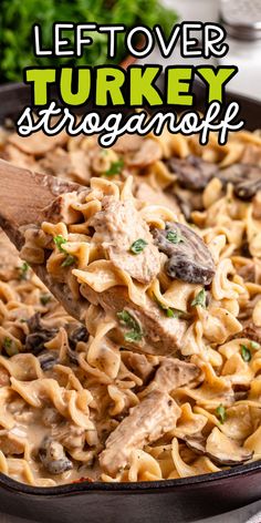 Stroganoff using leftover turkey Sour Cream Noodles, Leftover Turkey Ideas, Noodles And Mushrooms, Turkey Stroganoff Recipe, Cream Noodles, Christmas Potluck Dishes, Turkey Stroganoff, Shredded Turkey Recipes, Quick Turkey