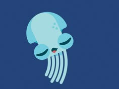 an illustration of a blue jellyfish with its eyes closed and mouth wide open on a dark blue background