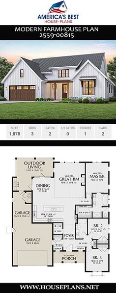 two story house plans with an open floor plan, and a garage area in the middle