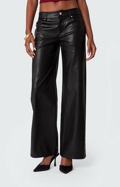 Nothing says effortlessly chic like the Edikted Faux Leather Straight Leg Pants. They are designed with a low-rise waistline, button fly closure, a straight leg, and a faux leather fabrication. Pair them with a basic tee, or a cute party top, and you'll see why these pants are a staple in every it girl's closet.Low rise waistButton zip-fly closureSide & back pocketsStraight legFaux LeatherModel wears size SModel height is 5'9Item care: Hand wash Edikted Womens Faux Leather Straight Leg Pants - B Faux Leather Straight Leg Pants, Faux Leather Jeans, Leather Jeans, Faux Leather Pants, Party Tops, Pants Straight, Drawstring Pants, S Models, Straight Leg Pants