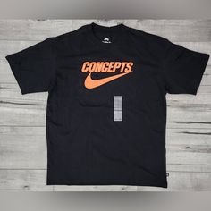 Nike Sb X Concepts T- Shirt In Black. Size Medium Men’s. Has A Small Hole On The Back Neck Area (Pictured). Shirts Nike, Back Neck, Nike Shirts, Nike Sb, Black Orange, Men's Nike, Black Nikes, Orange Black, Nike Men