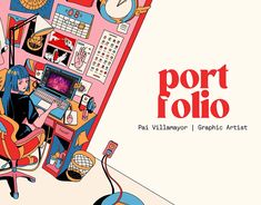 an advertisement for port folio featuring people working on their computers