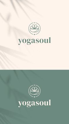 the logo for a yoga studio is shown in green and white colors, with an image of