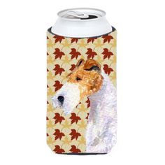 a can cooler with an image of a dog on it