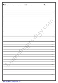 lined paper with the word's name and number on it, as well as an image