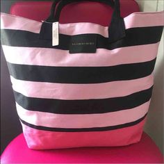 Victoria Secret Tote/Beach Bag - Canvas Tote Which Measures 20"L X 5.5"W X 16.5" H Beach Bucket Shoulder Bag In Canvas, Pink Canvas Bag For Beach Travel, Pink Canvas Beach Bag For Summer, Victoria's Secret Beach Bag For Summer, Beachy Weekend Tote Bag, Victoria's Secret Pink Bags For Vacation, Victoria's Secret Pink Vacation Bag, Victoria's Secret Summer Vacation Bags, Victoria's Secret Summer Beach Bag