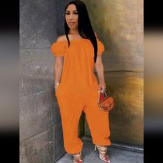 Super Sexy Off The Shoulder Jumpsuit Casual Orange Jumpsuits And Rompers For Party, Orange Jumpsuits And Rompers For Summer Night Out, Summer Orange Jumpsuits And Rompers For Night Out, Off The Shoulder Jumpsuit, Pant Sets, Color Orange, Pants Set, Pant Jumpsuit, Jumpsuit Romper