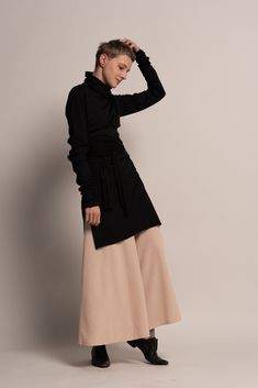 "These extremely beautiful Stylish and comfortable black flare skirt pants are a great addition to any wardrobe. The cut is diagonal which gives the pants a great fall and luxurious look . The fabric is stretchable and very soft on the body, which gives it a range in size. ONE SIZE! TOP PART: width: 75cm / 29.5\" inches height: 10cm/ 4\" inches PANT LEGNTH: Top to bottom 88cm / 34.5\" inches MATERIAL : High quality jersey COLOR: Black Available also in cream color Care instructions: - Turn garme Black Fitted Wide Leg Pants With Flared Hem, Fitted Black Wide Leg Pants With Flared Hem, Black Pants With Flared Hem For Fall, Boho Flare Pants, Pants Bell Bottoms, Black Flare Skirt, Pants Cream, Pants Boho, Cream Pants