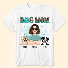 a t - shirt with an image of a woman and two dogs