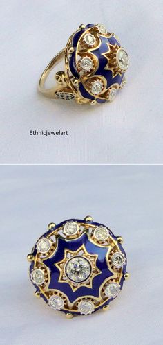 18 K solid gold set with Diamonds and beautiful enamel work cocktail ring. Exclusive piece great for any collection. Usa ring size-7.5 (we can adjust size), diameter of top-2.5 cm, weight-15.020 grams, Diamond weight-0.82 carats Elegant Enamel Ring With Inlay, Luxury Enamel Inlaid Jewelry, Vintage Diamond Enamel Round Ring, Vintage Round Diamond Enamel Ring, Antique Enamel Rings For Formal Occasions, Elegant Enamel Ring With Inlay For Anniversary, Formal Rings With Inlay, Antique Round Enamel Ring For Anniversary, Gold Enamel Ring With Inlay