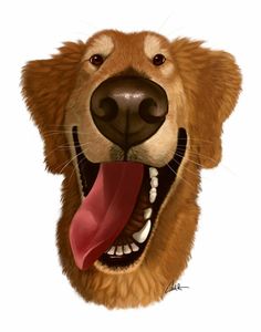 a drawing of a dog with its mouth open and it's tongue hanging out